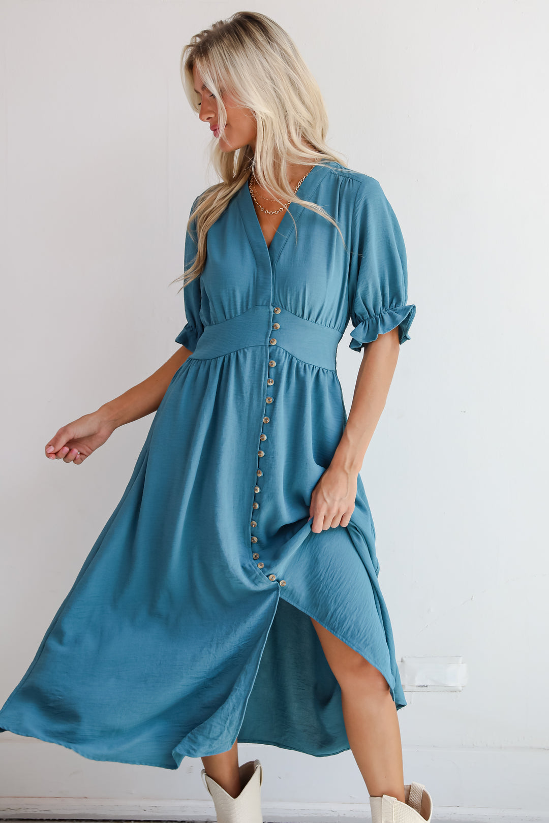 Exceptionally Graceful Teal Midi Dress