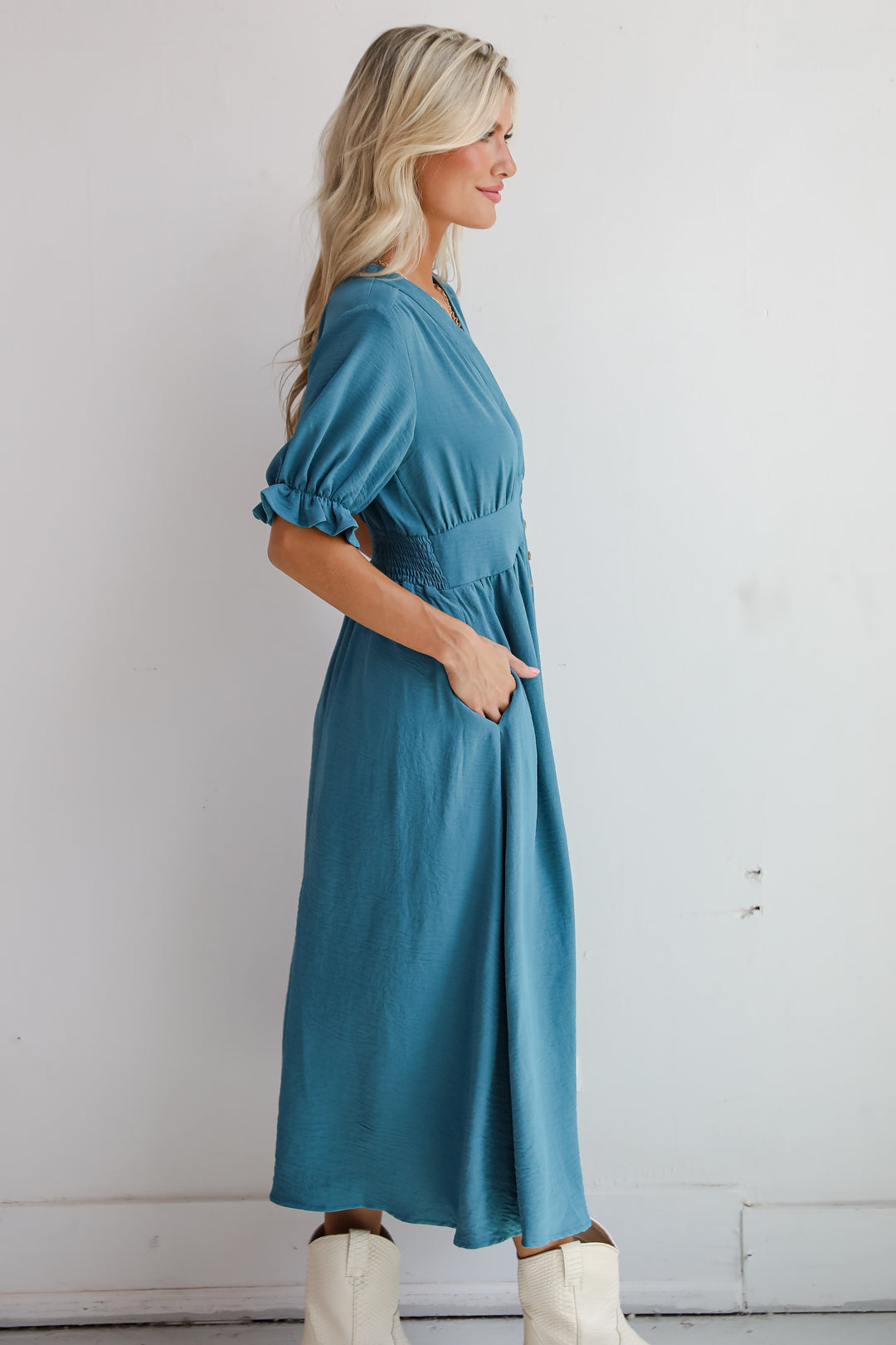 Exceptionally Graceful Teal Midi Dress