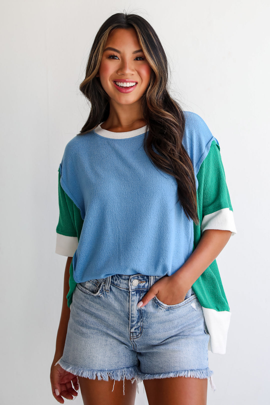 Natalie Color Block Terry Cloth Top