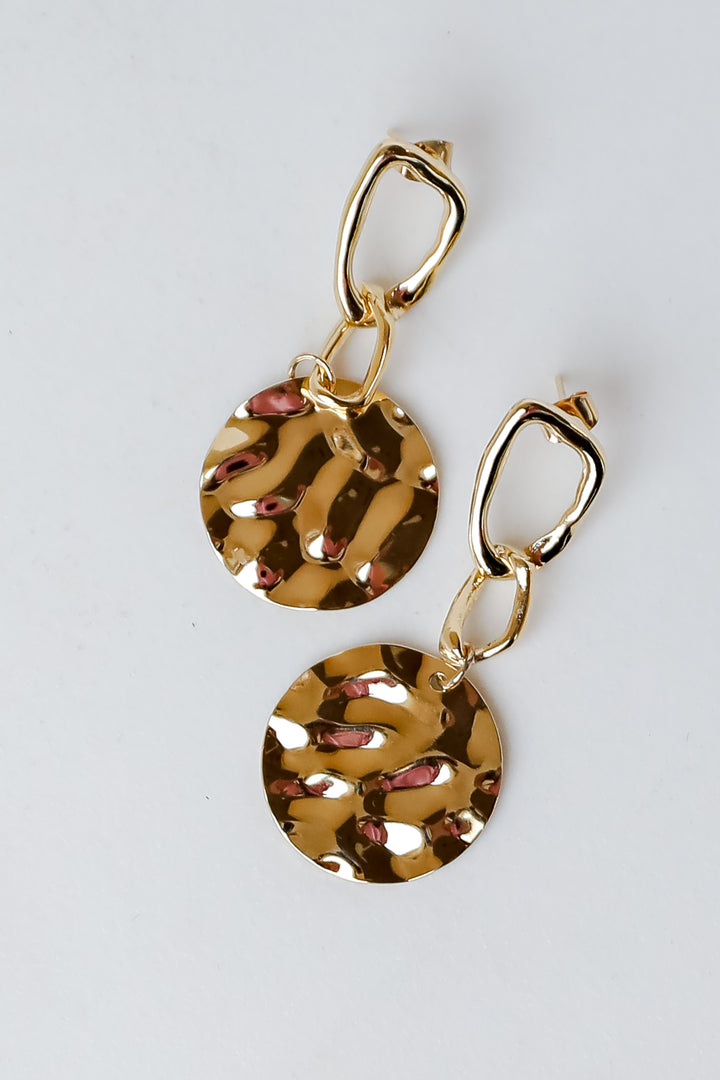 Gold Hammered Drop Earrings