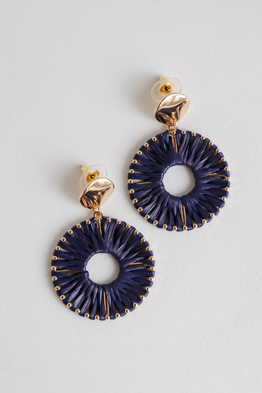 navy Straw Statement Earrings