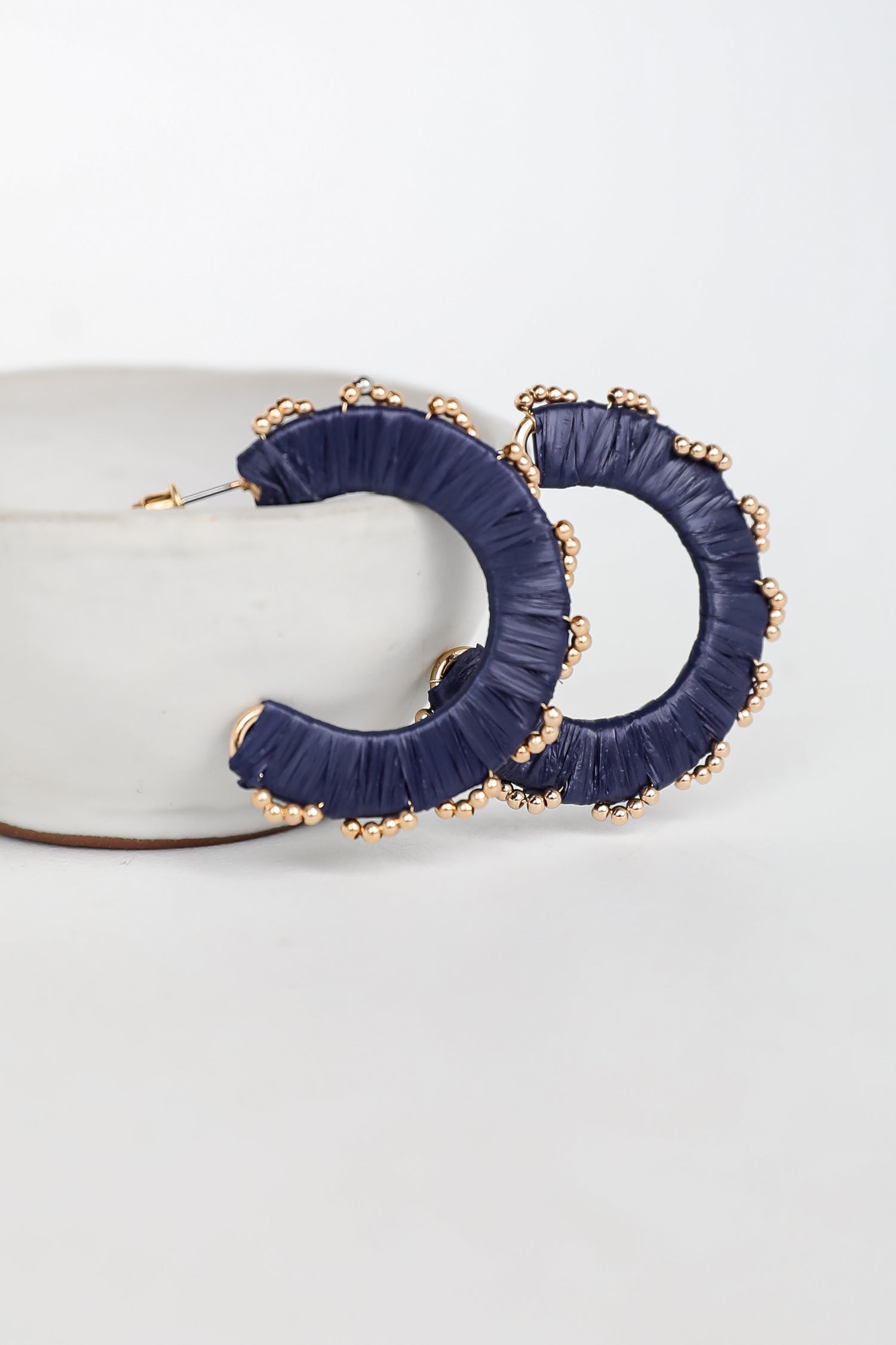 navy Straw Hoop Earrings