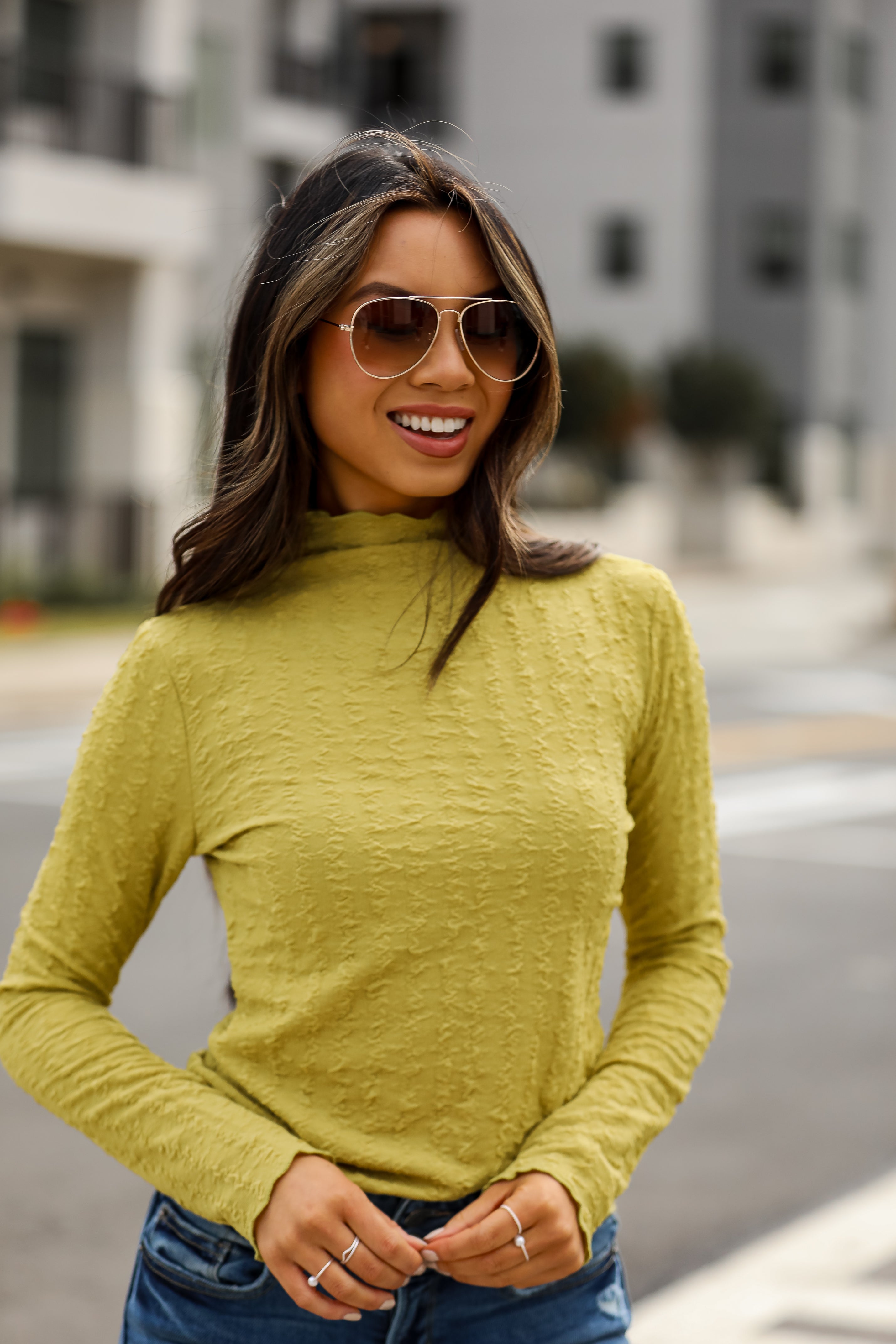 trendy Textured Mock Neck Top