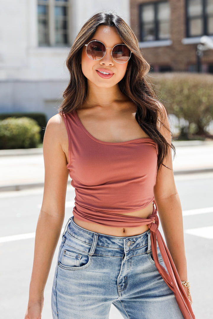 marsala One-Shoulder Crop Top