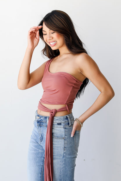 marsala One-Shoulder Crop Top side view