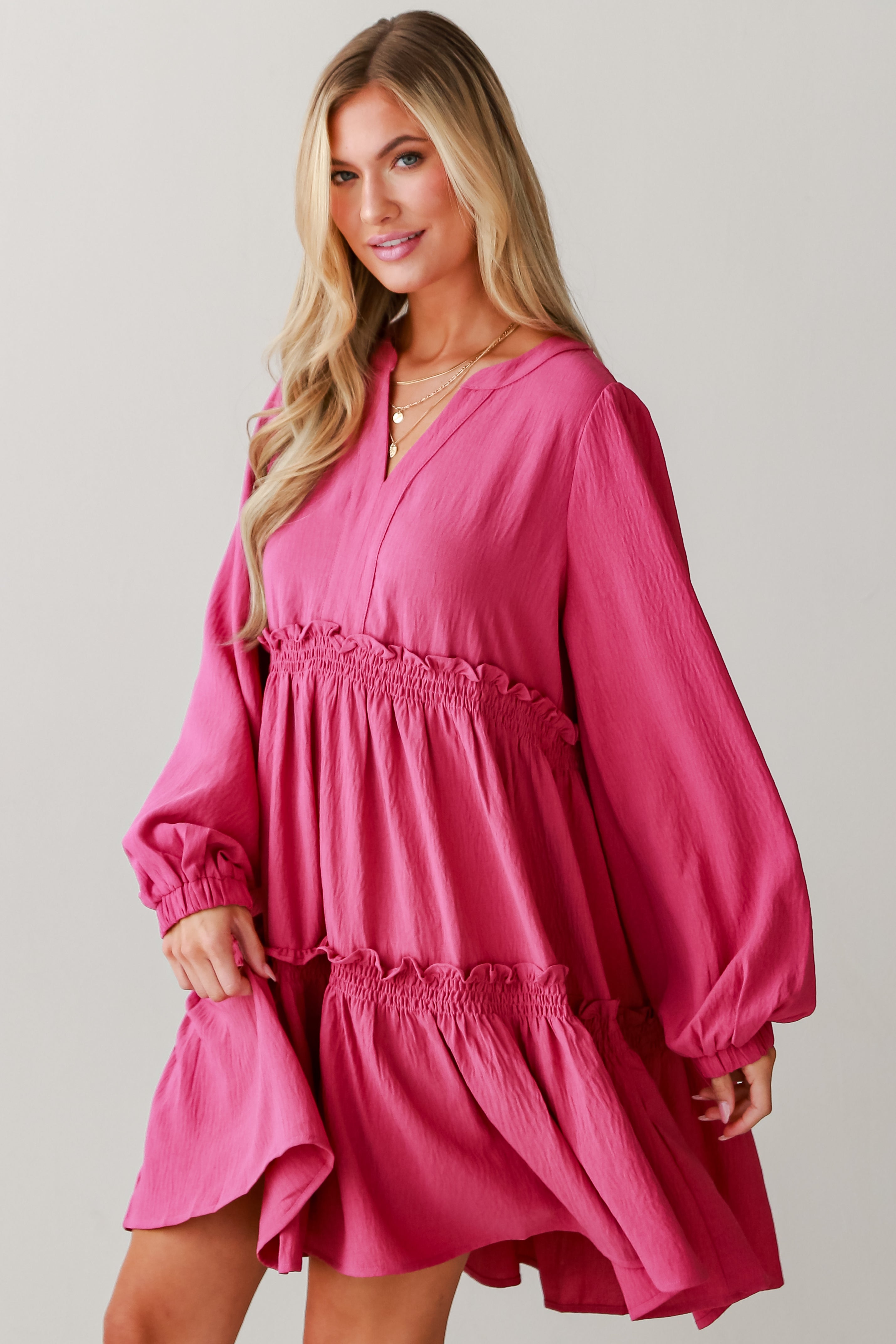 pink Tiered Mini Dress for women