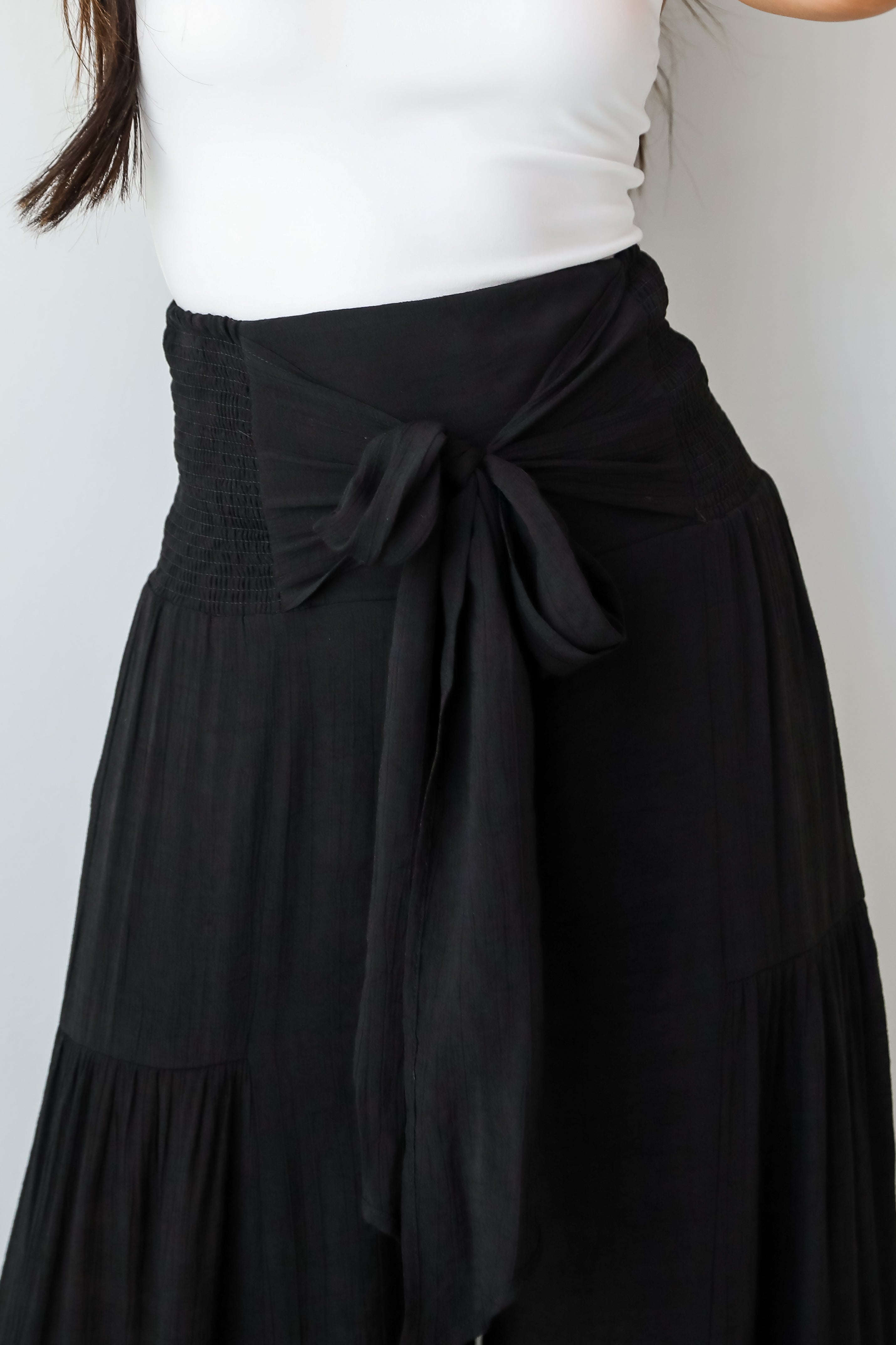 tiered black Wide Leg Pants