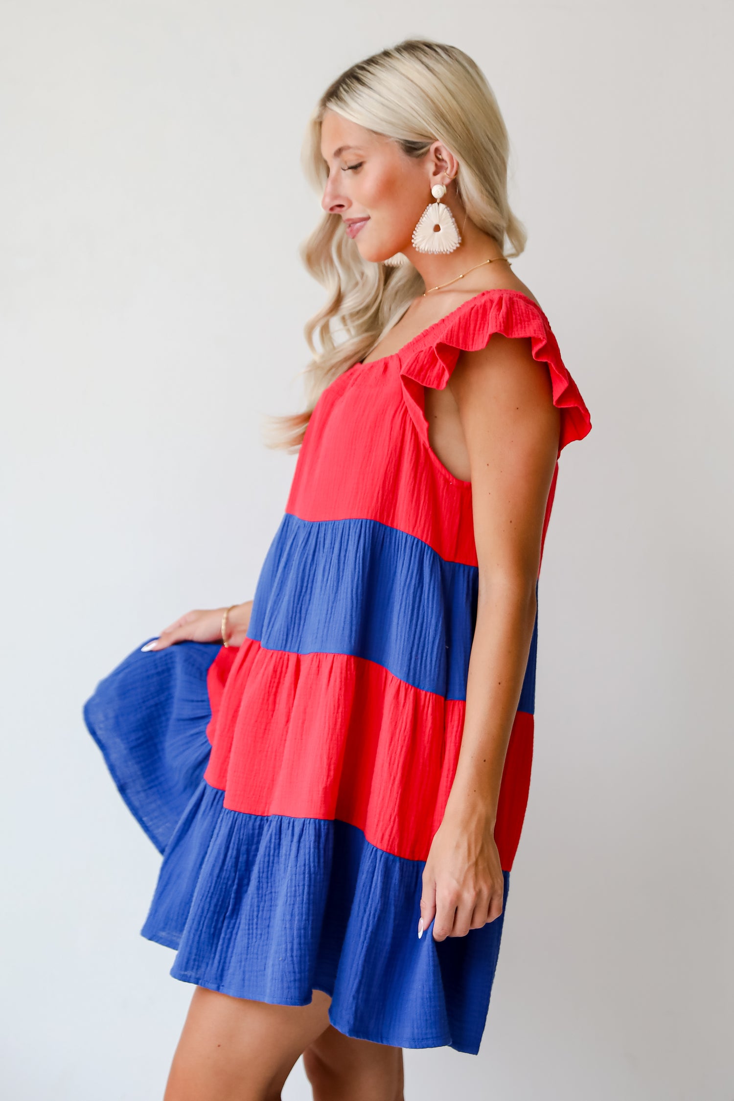 Dandy Darling Linen Tiered Color Block Mini Dress