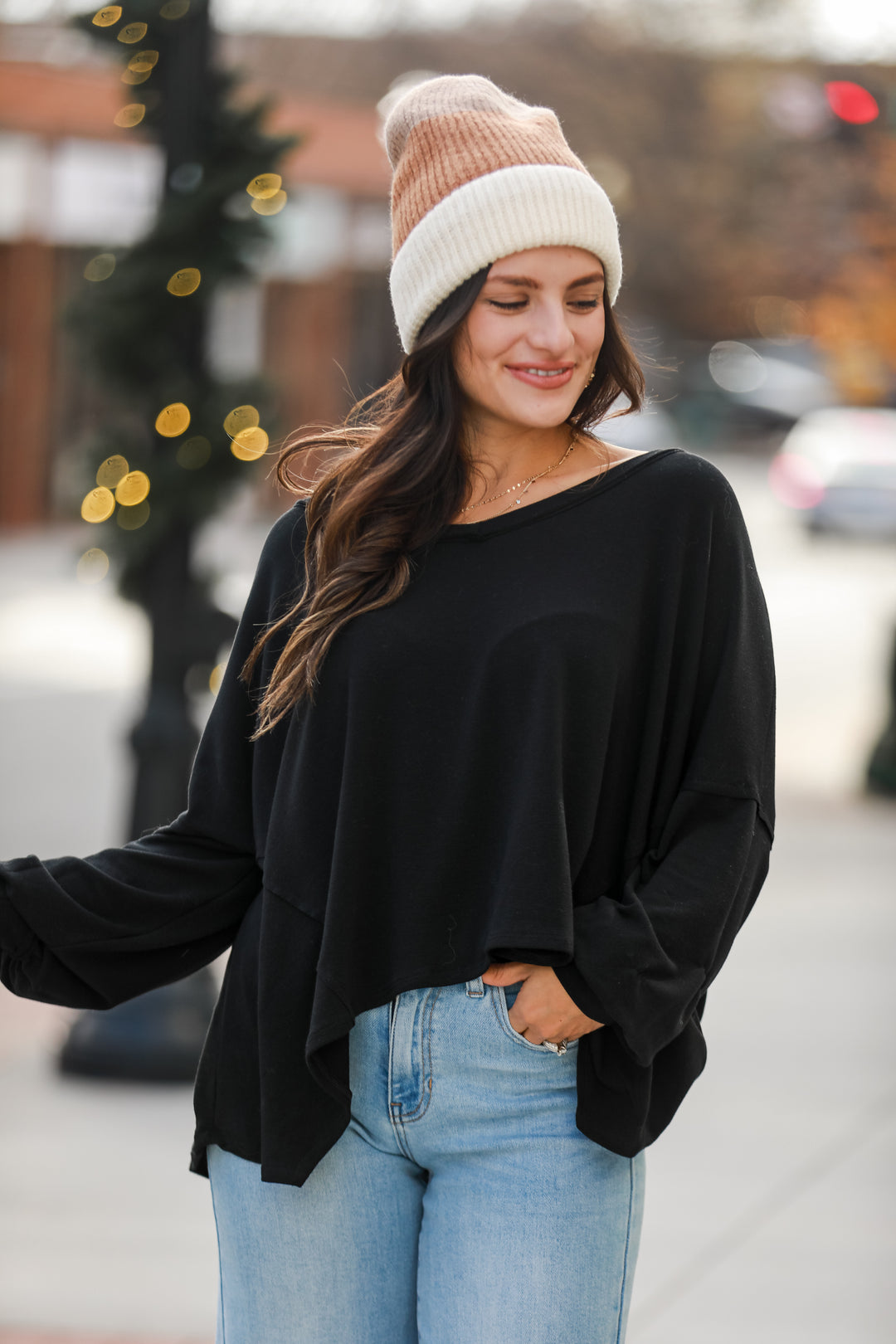 black Oversized Knit Top