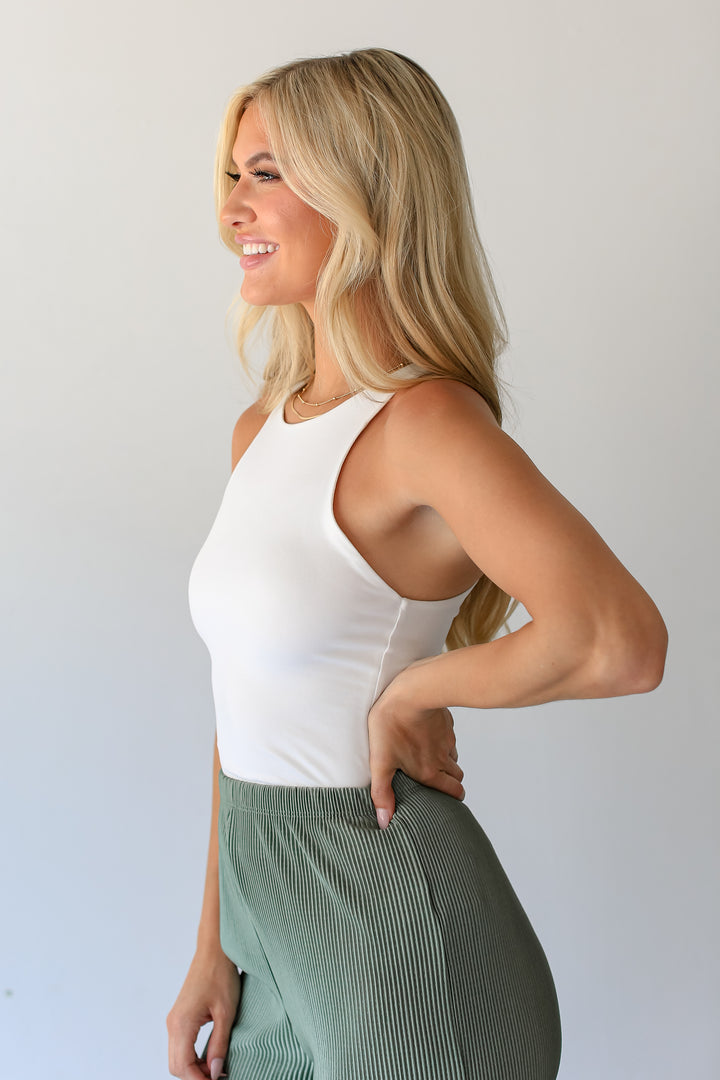 white basic High Neck Tank side view