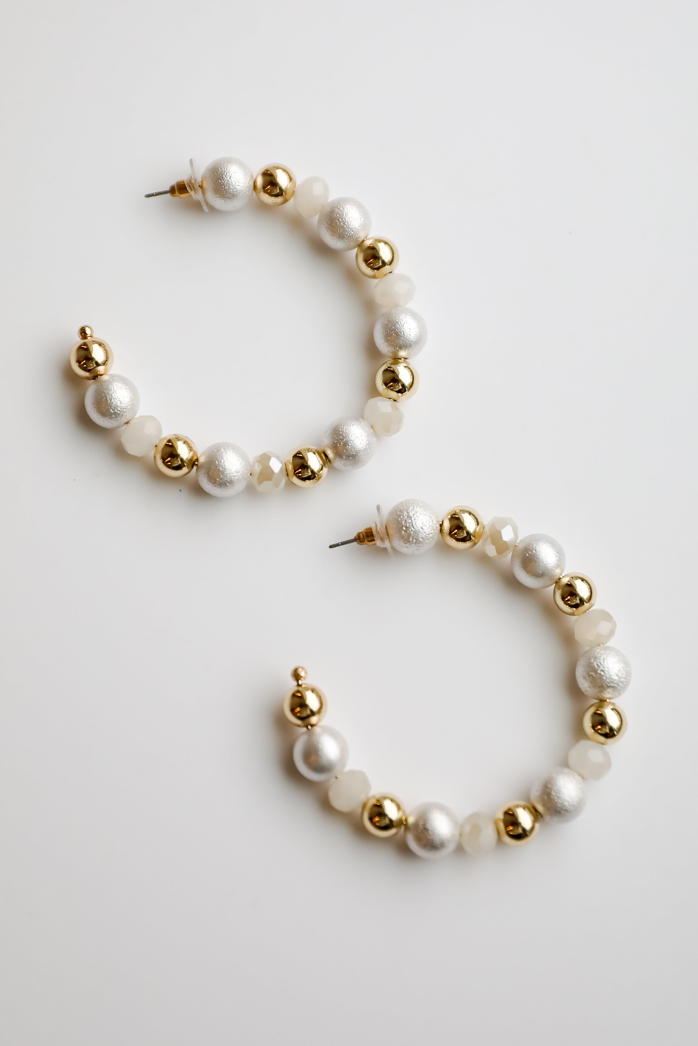 Lexi White Beaded Hoop Earrings