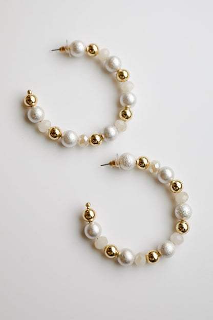 Lexi White Beaded Hoop Earrings