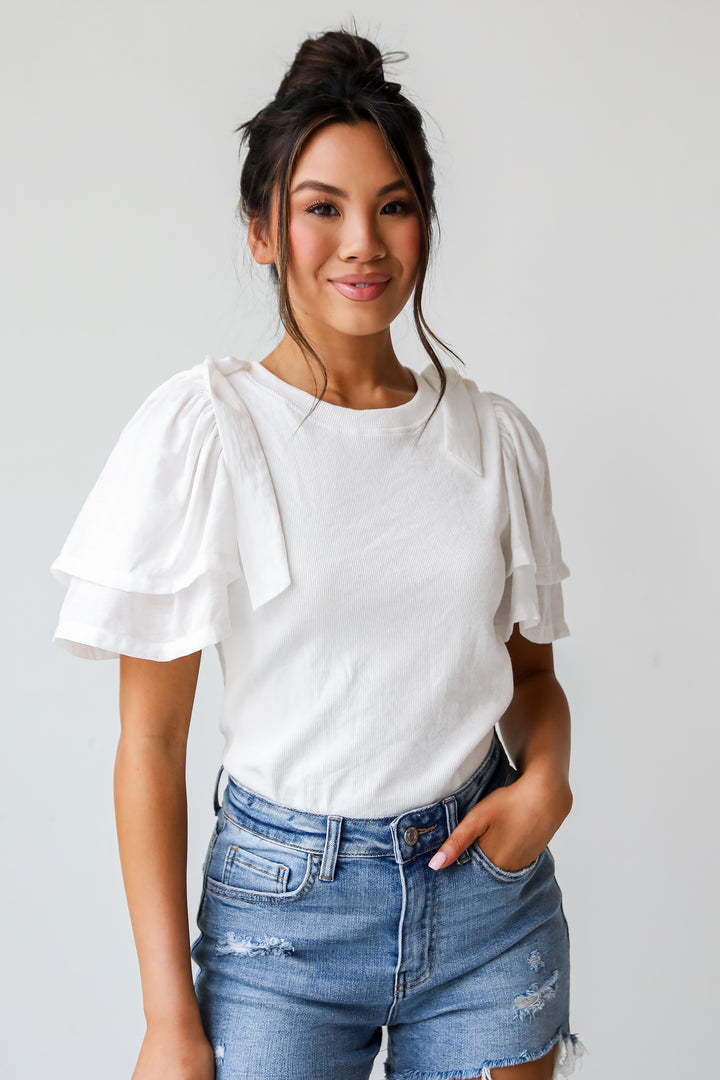 Amazingly Sweet White Bow Sleeve Top