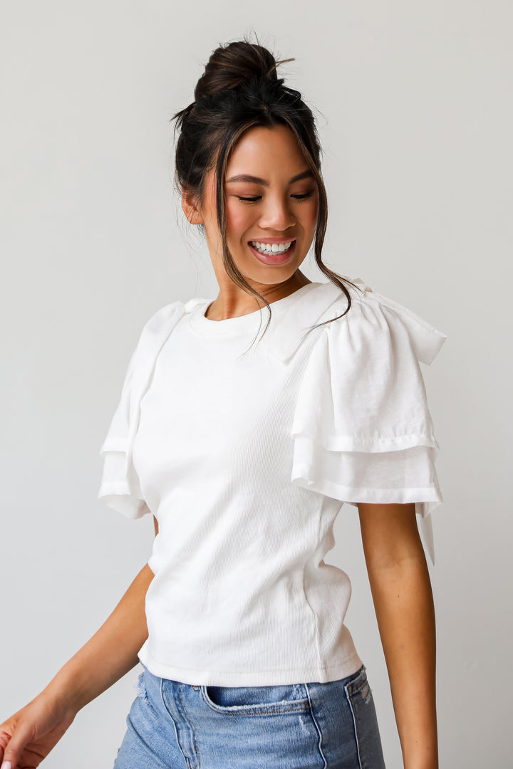 Amazingly Sweet White Bow Sleeve Top