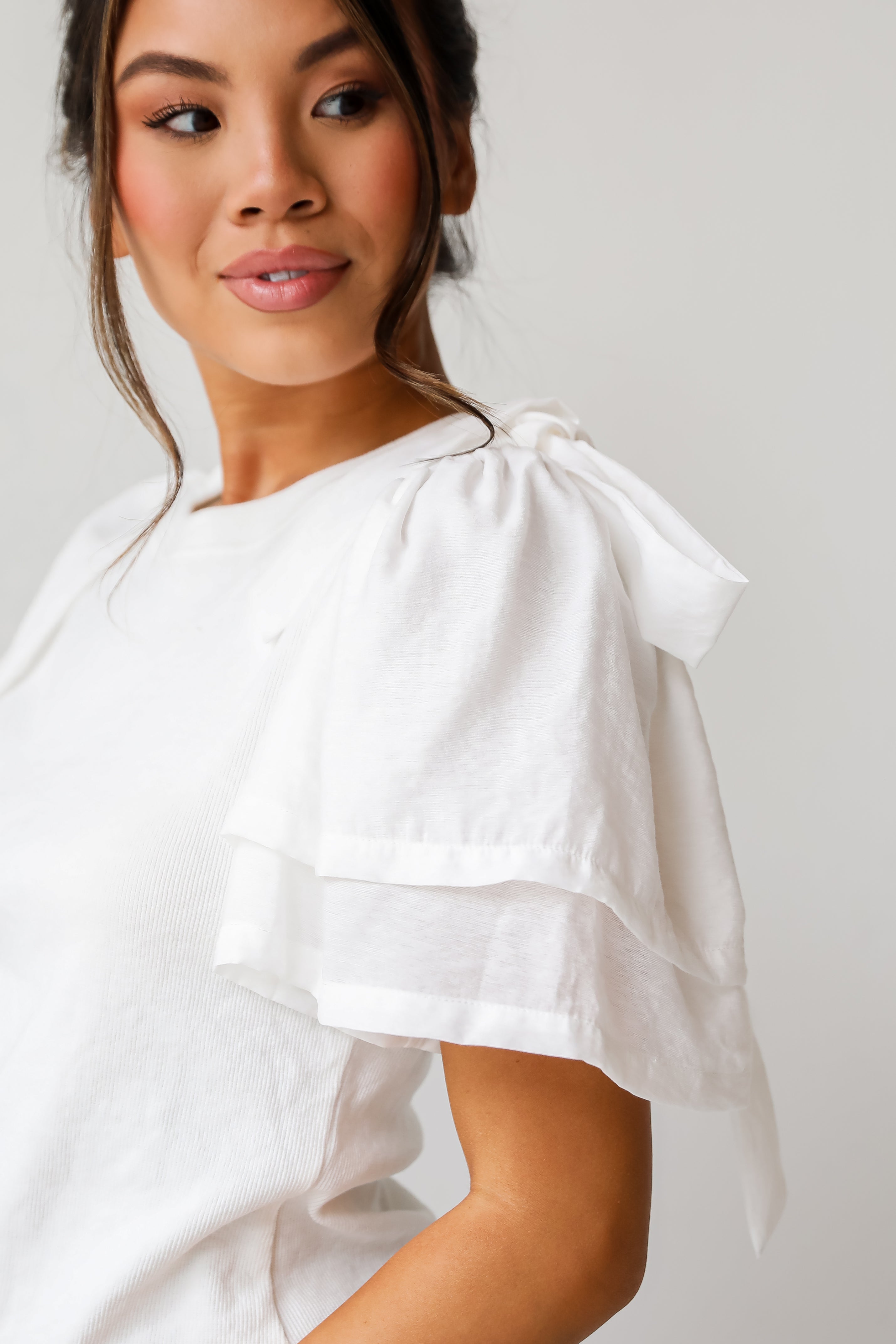 Amazingly Sweet White Bow Sleeve Top