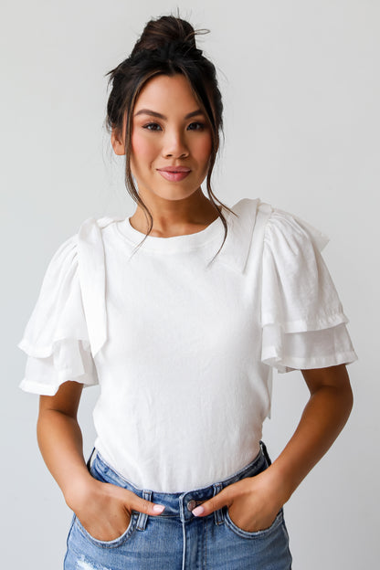 Amazingly Sweet White Bow Sleeve Top