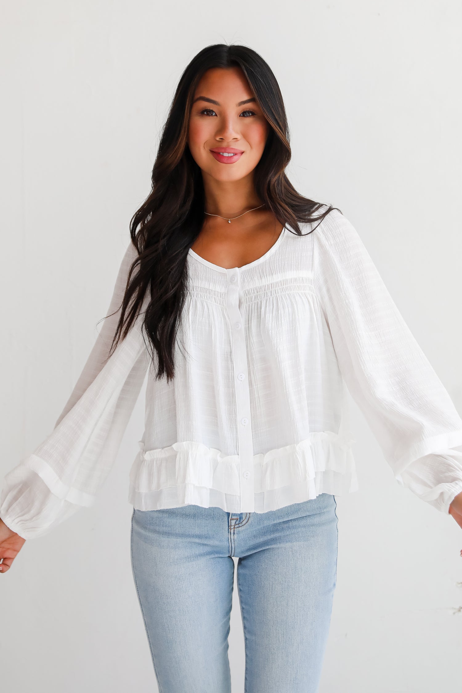 Composed Personality White Ruffle Blouse