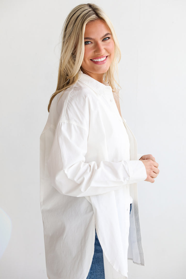 oversized White Button-Up Blouse