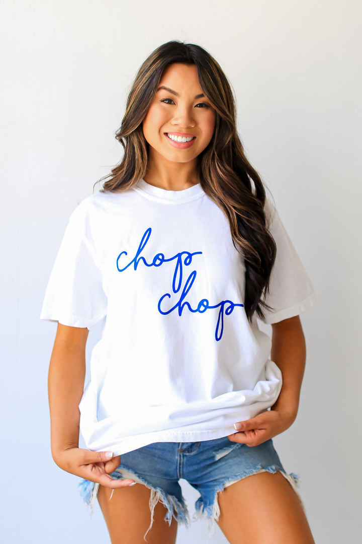 White Chop Chop Tee on model