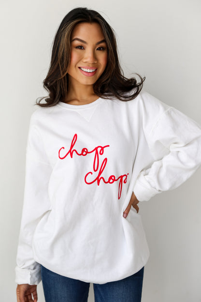 White Chop Chop Script Pullover