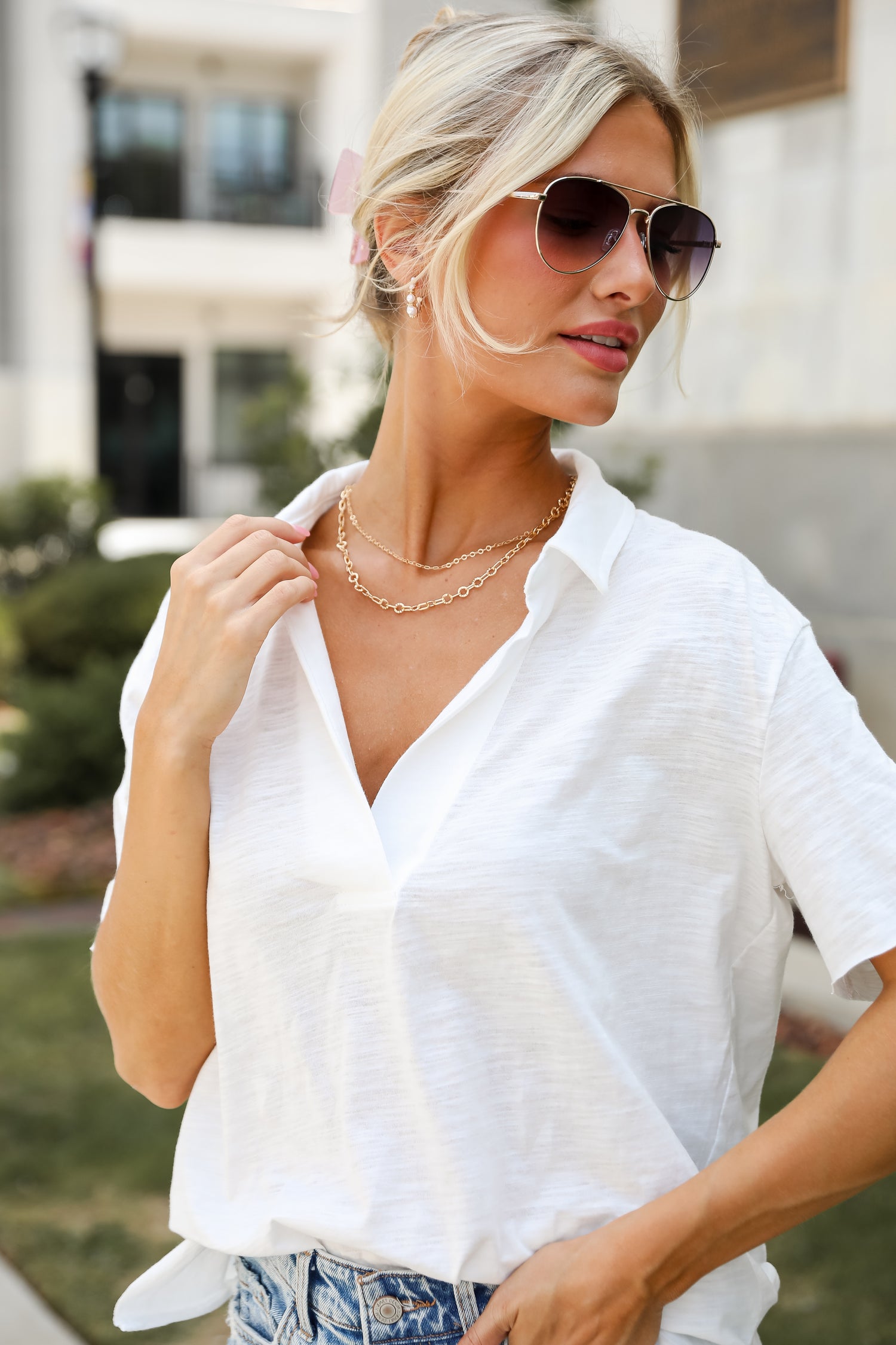 Sweetest Look Off White Collared Top