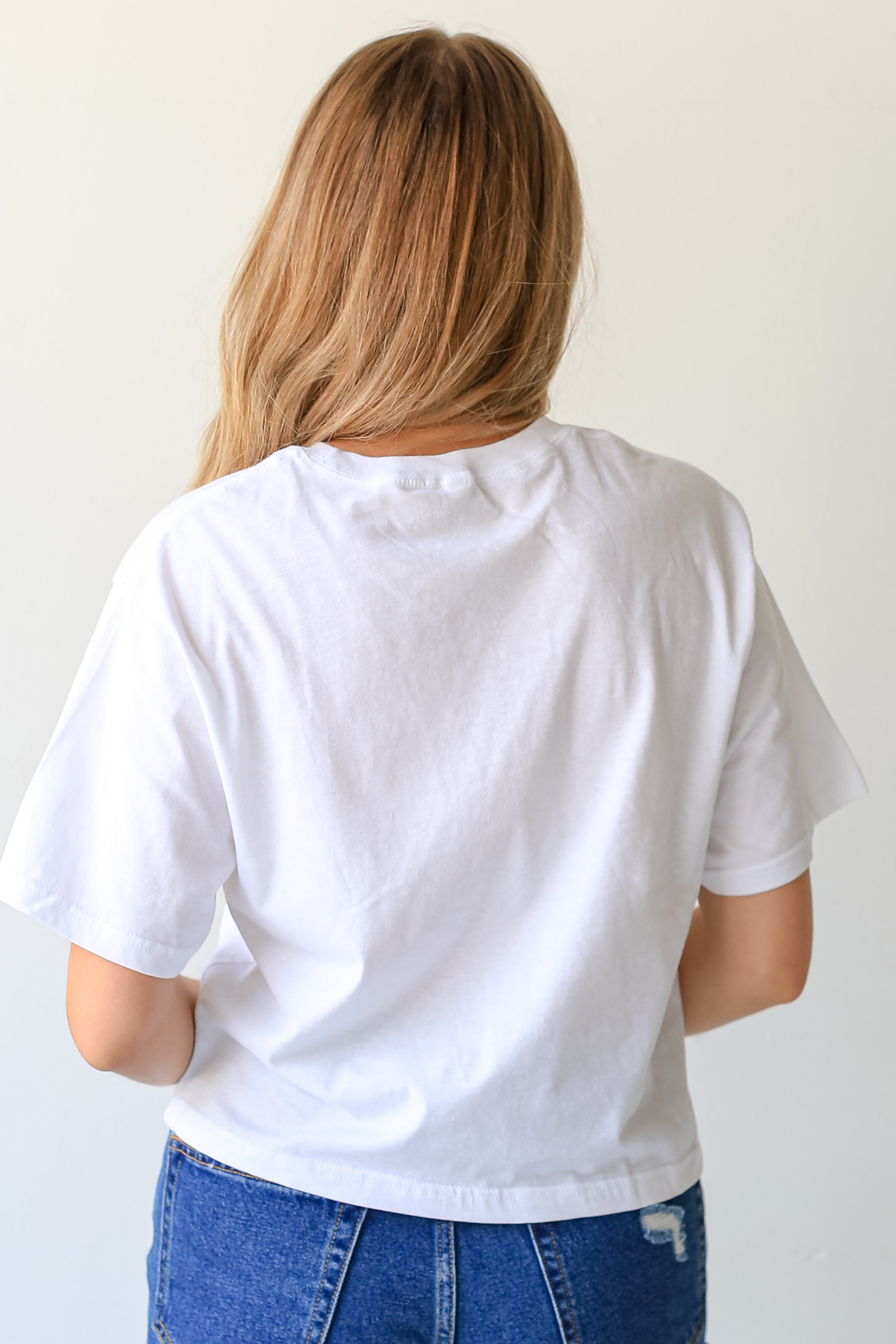 White Chop Chop Script Cropped Tee back view