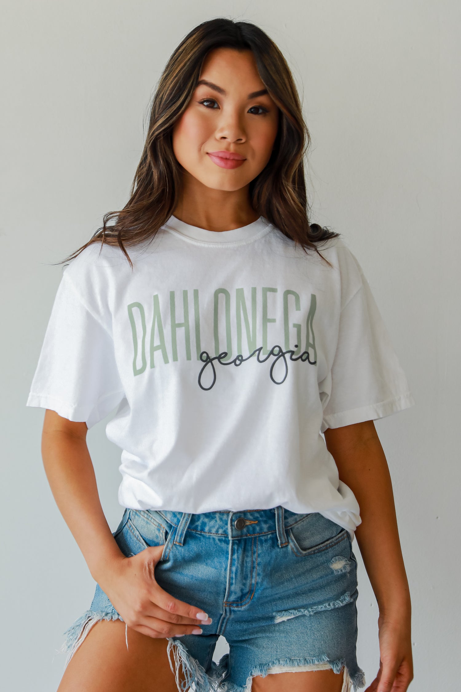 white Dahlonega Georgia Script Tee front view