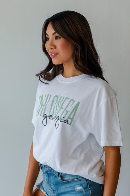 white Dahlonega Georgia Script Tee side view