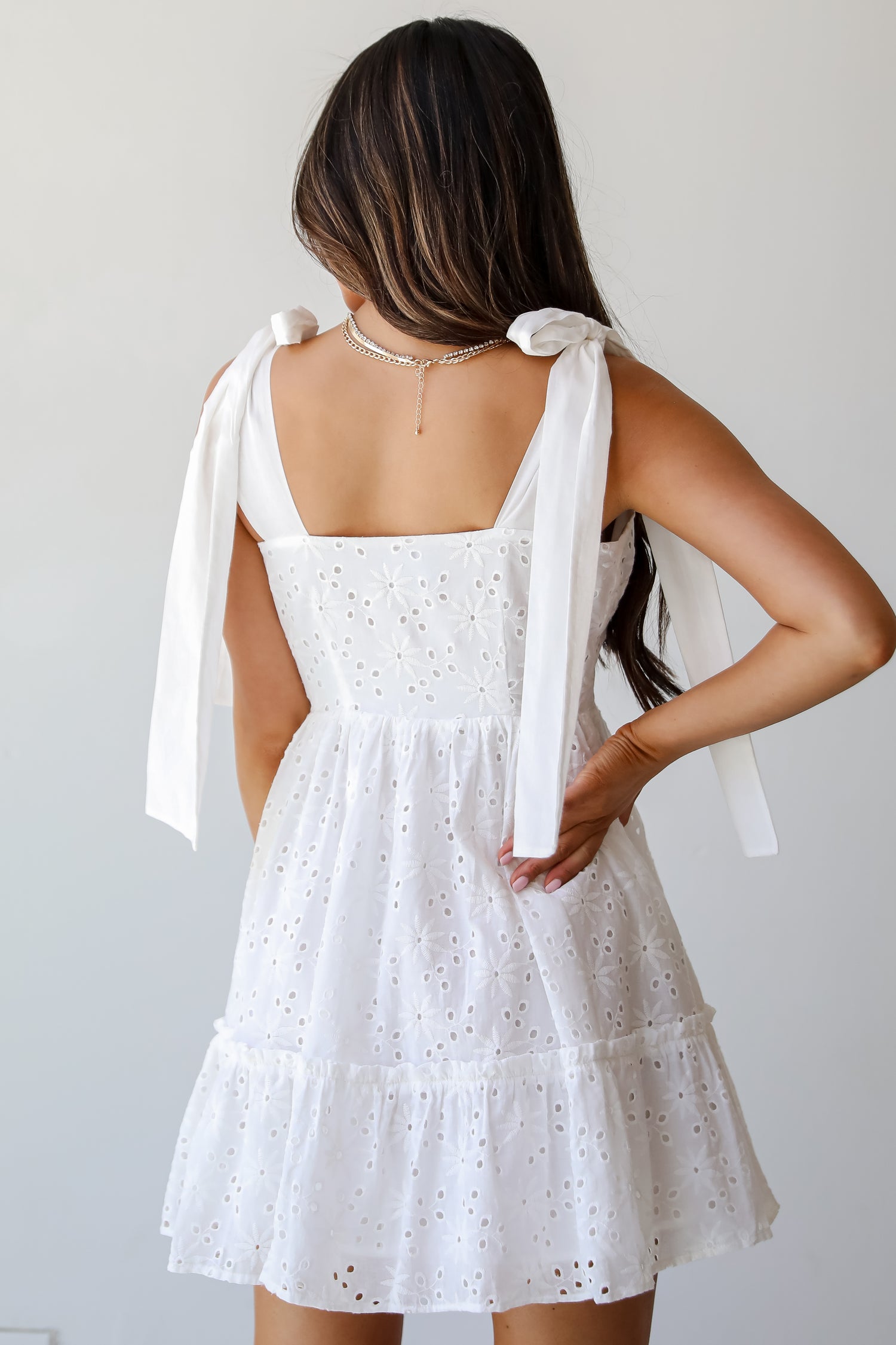 White Eyelet Tiered Mini Dress