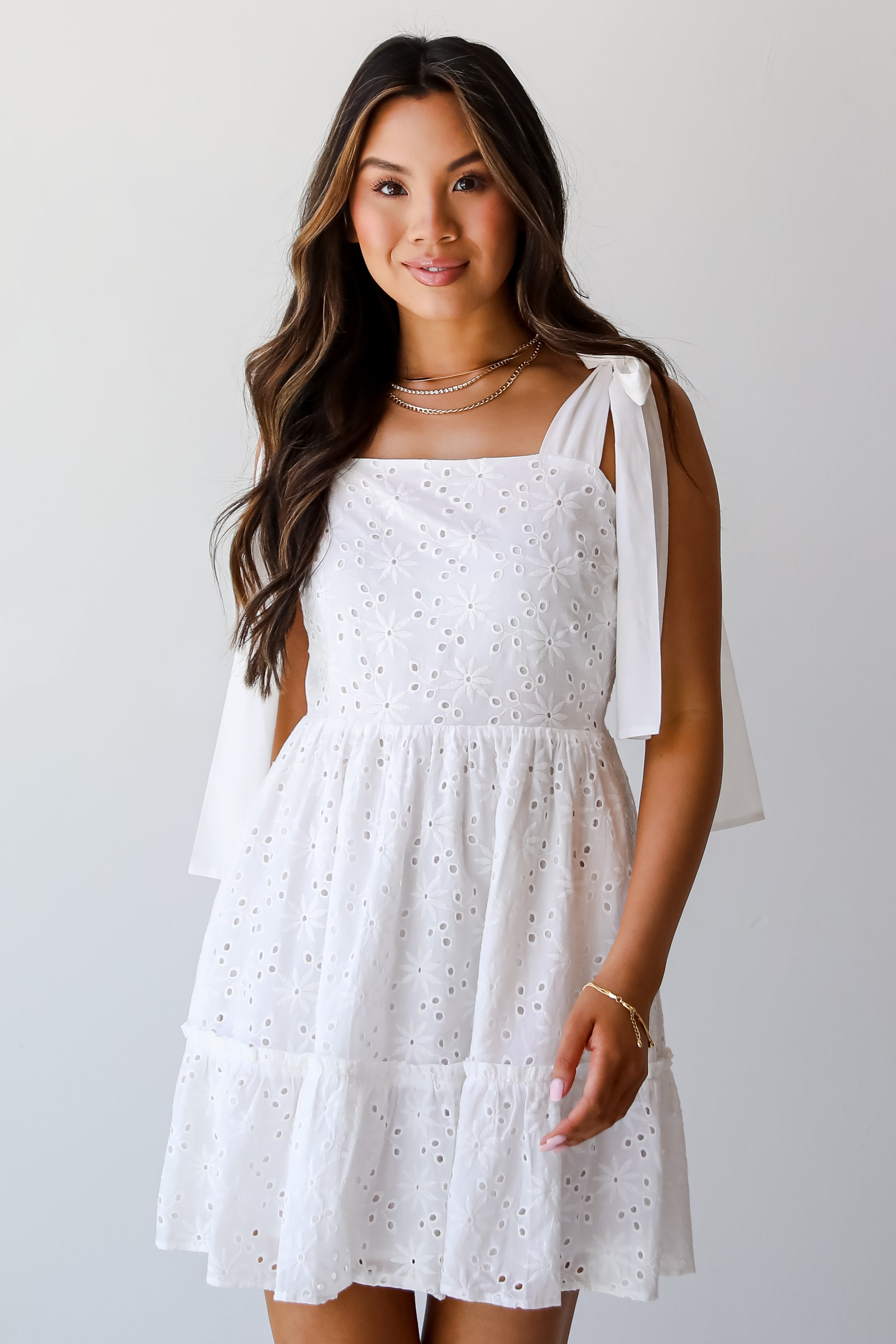 White Eyelet Tiered Mini Dress