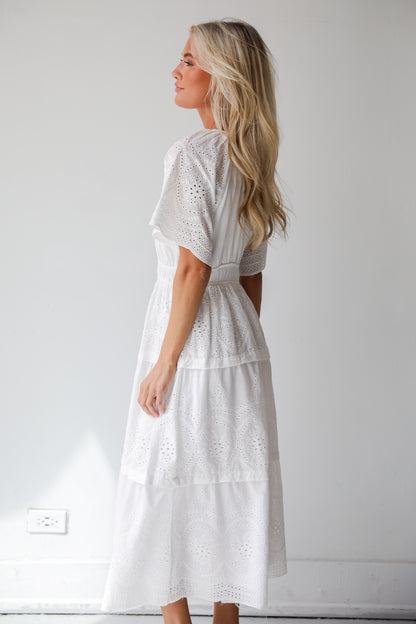 Perfect Sunshine White Eyelet Midi Dress