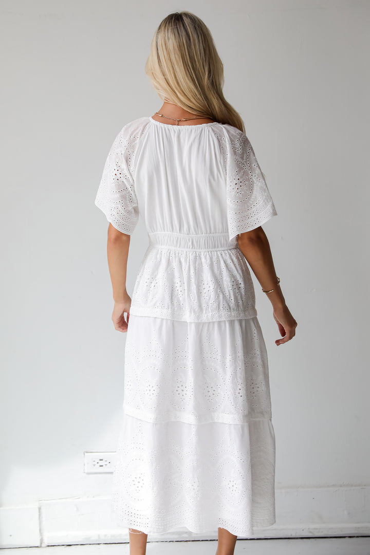 Perfect Sunshine White Eyelet Midi Dress