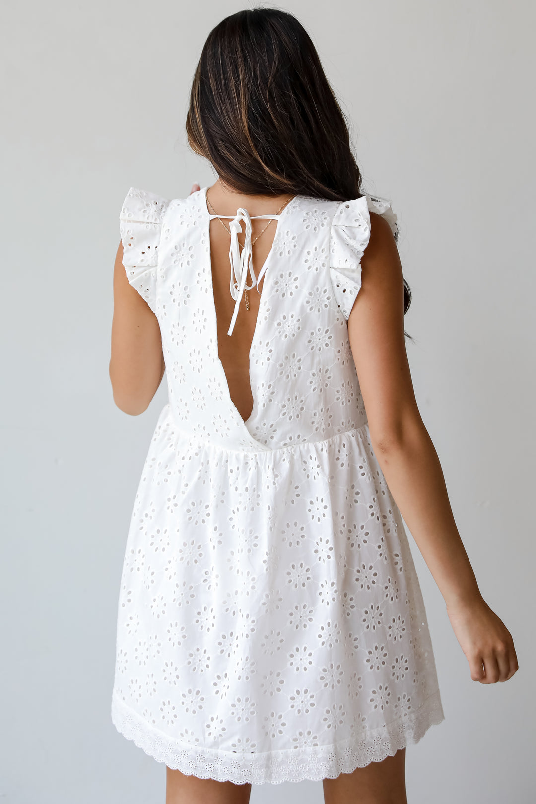 Deeply Delightful White Eyelet Babydoll Mini Dress