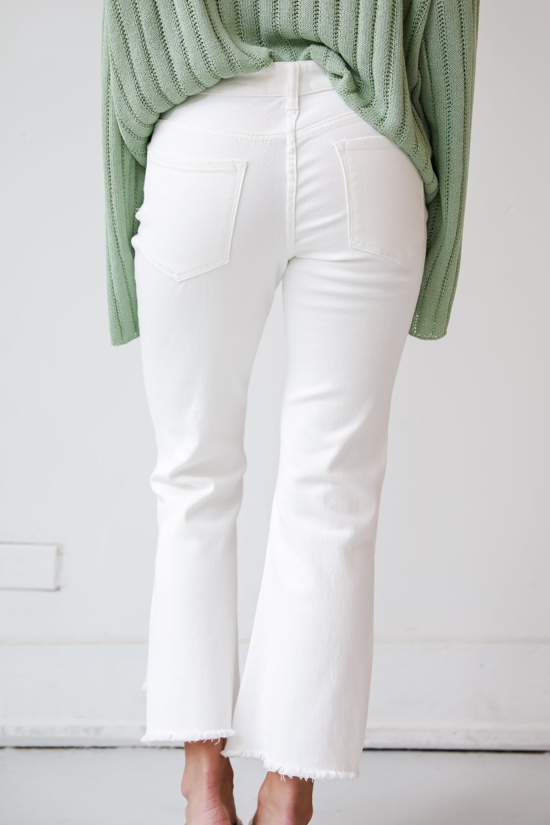 high rise White Distressed Flare Jeans