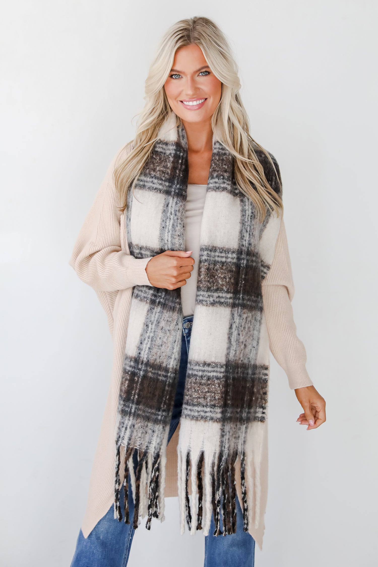 Snuggly Elevation Plaid Fringe Scarf