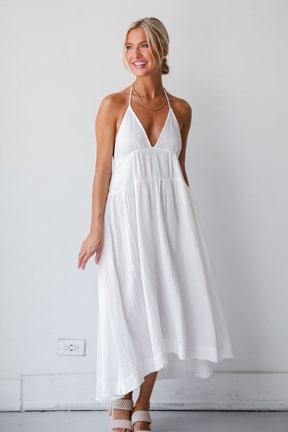 Memorable Entrance White Linen Halter Midi Dress