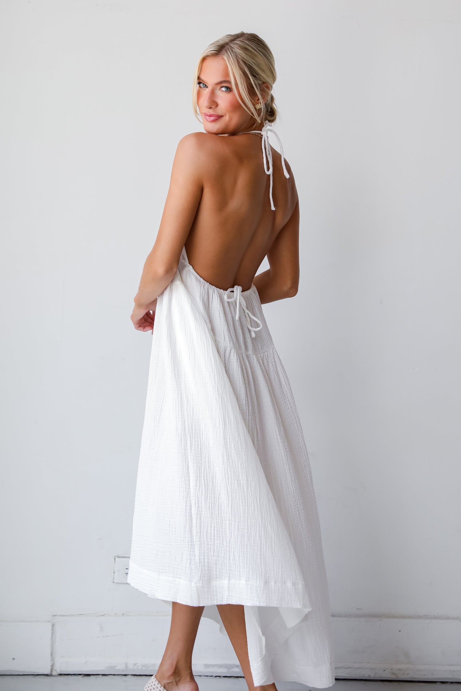 Memorable Entrance White Linen Halter Midi Dress