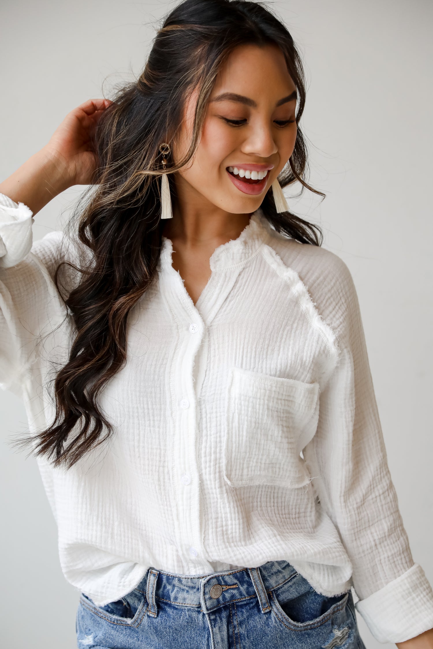 boho White Linen Blouse