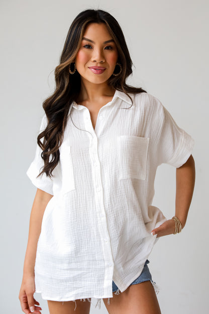 Sun-Drenched Sweetie Ivory Linen Blouse