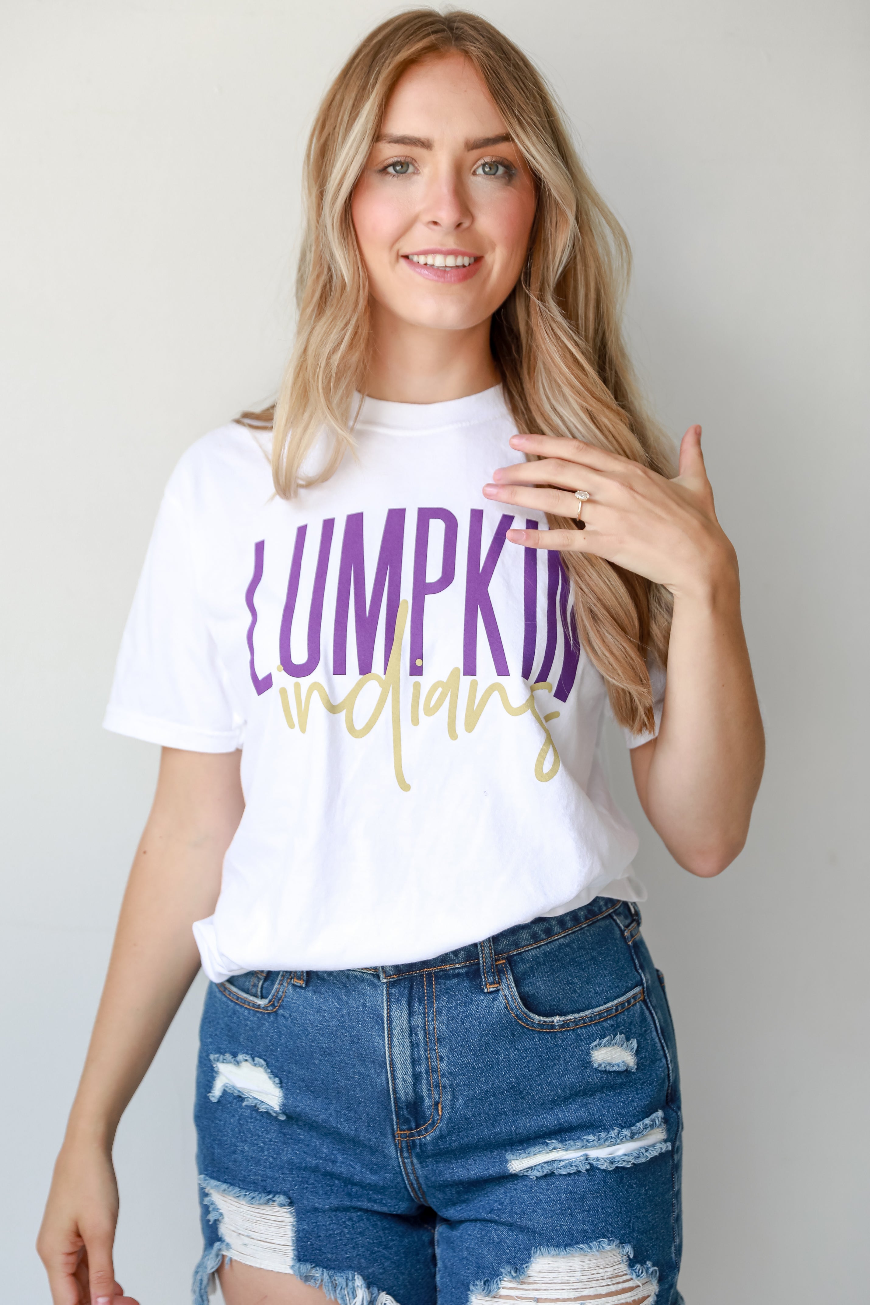 White Lumpkin Indians Tee on model