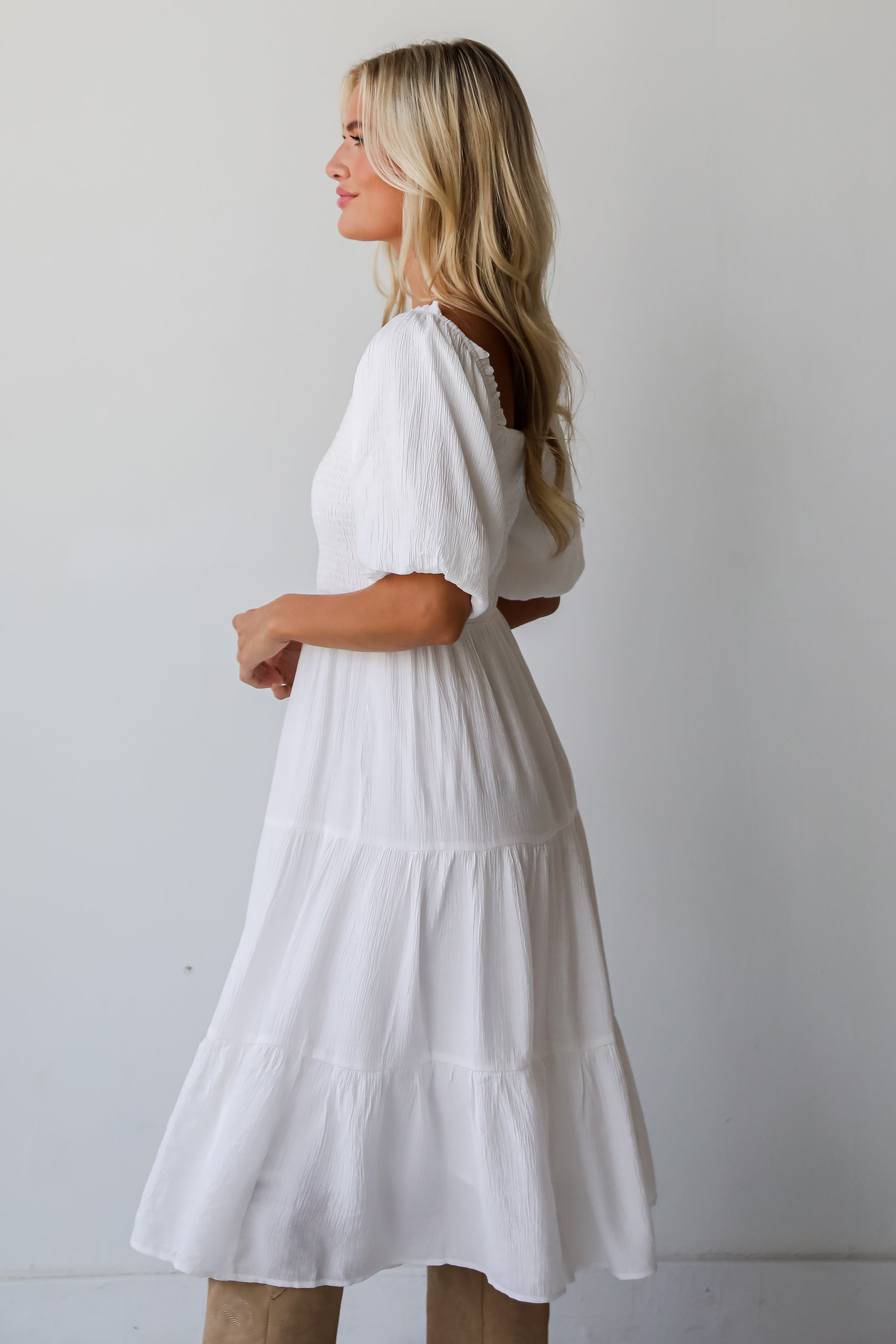 Bubbly Beauty White Tiered Midi Dress