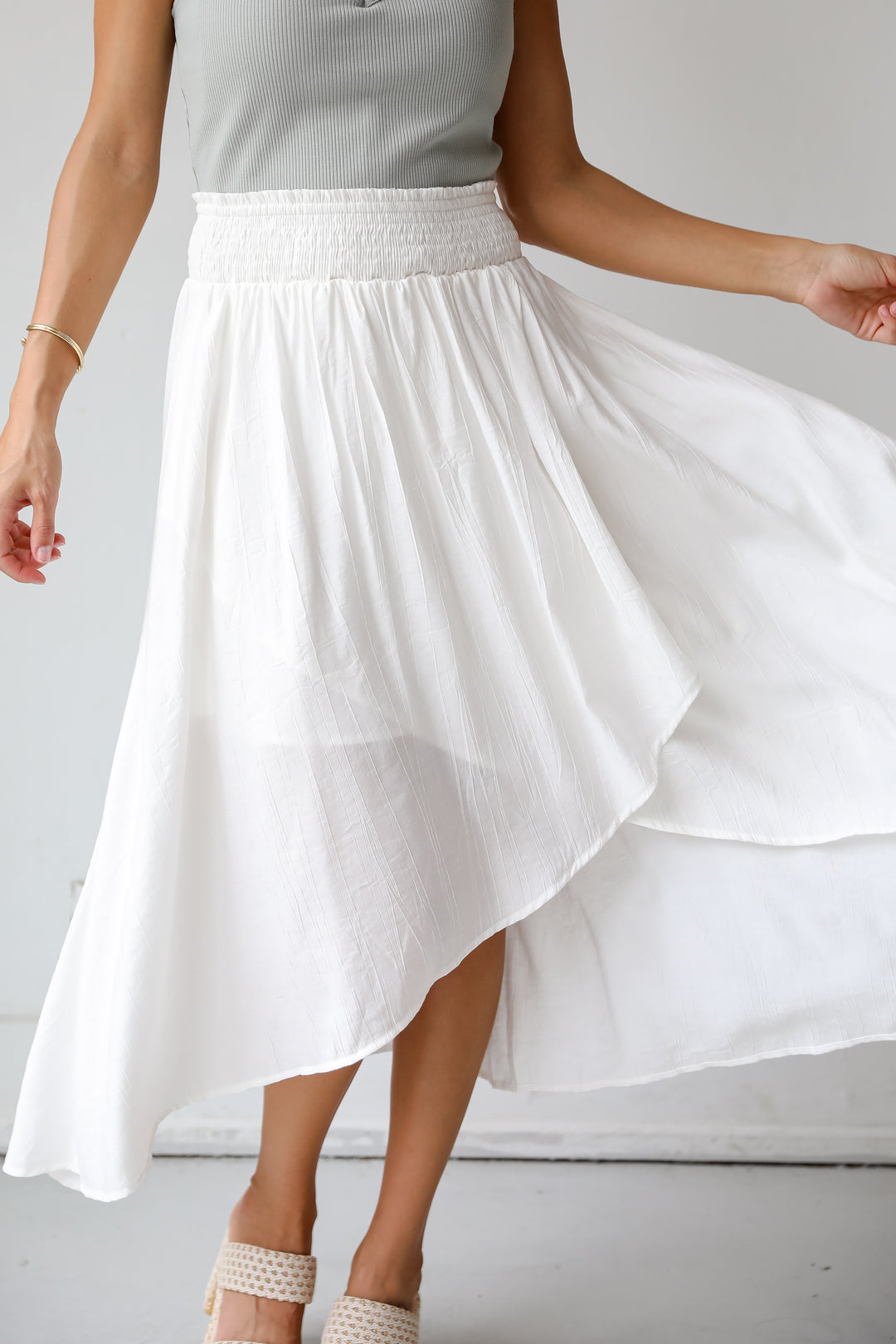 Dreamy Crush White Satin Midi Skirt