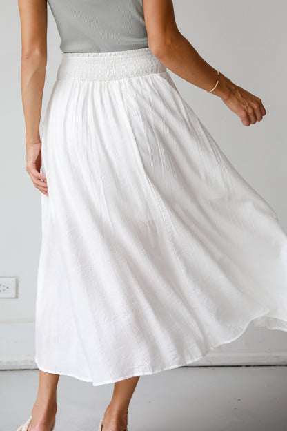 Dreamy Crush White Satin Midi Skirt