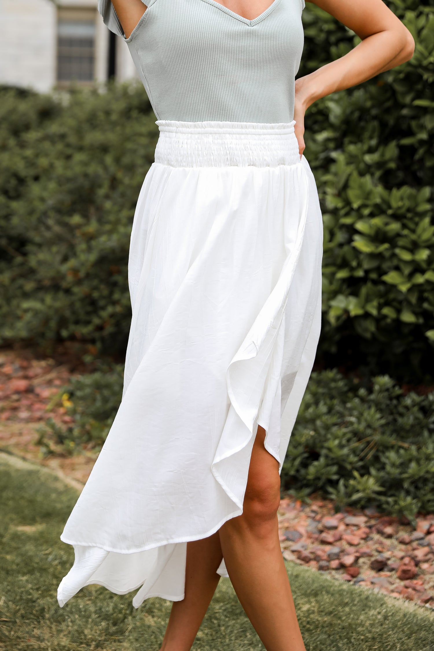 Dreamy Crush White Satin Midi Skirt