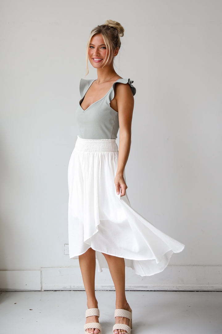 Dreamy Crush White Satin Midi Skirt