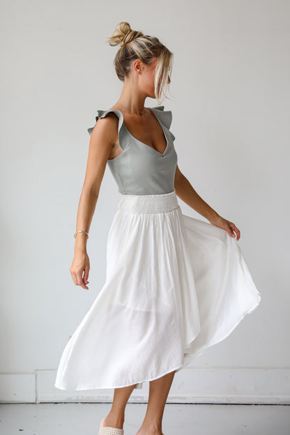 Dreamy Crush White Satin Midi Skirt