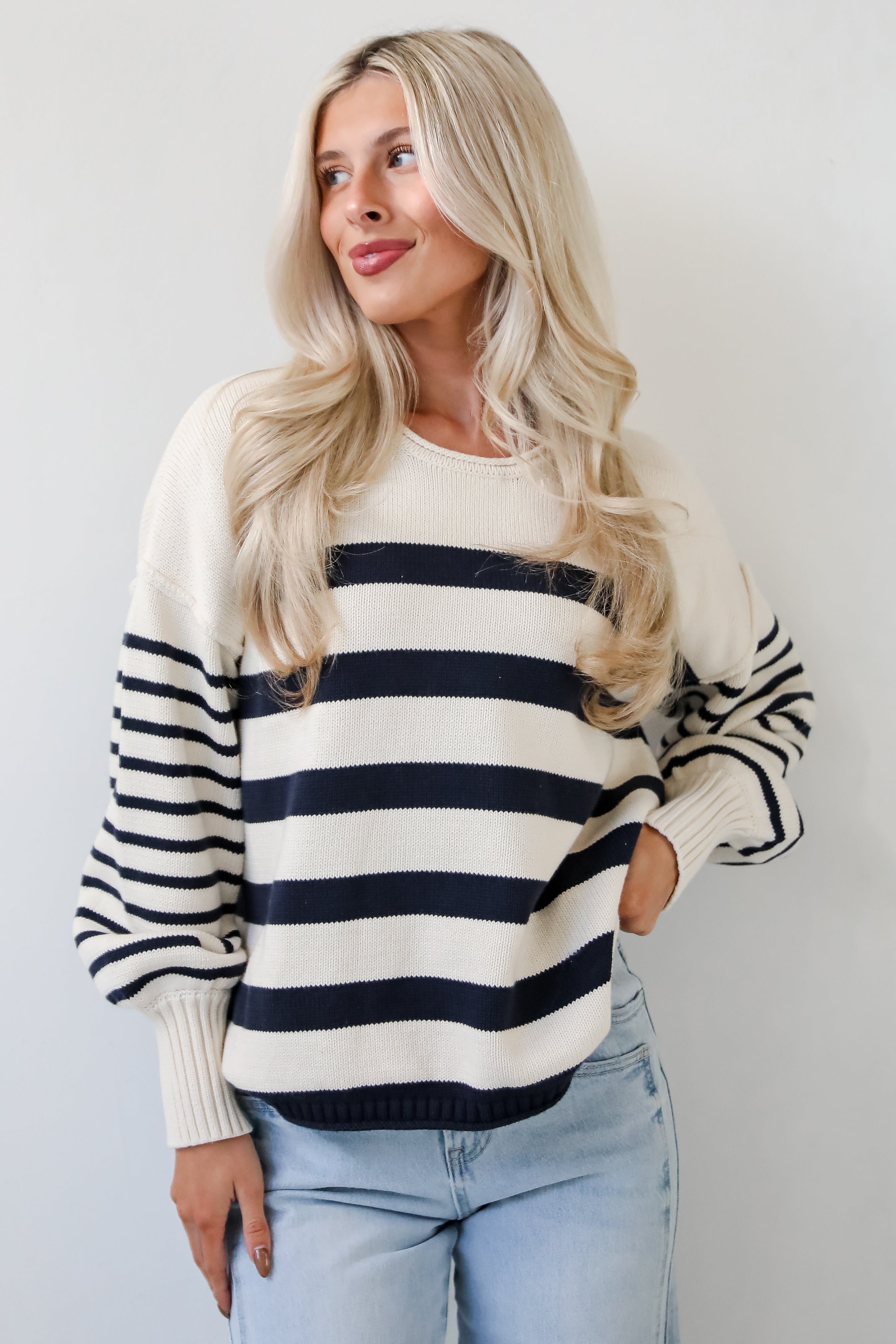 Comfy Darling Off White Striped Sweater