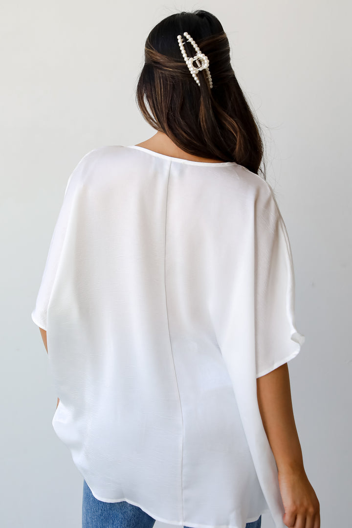 womens Off White Oversized Satin Blouse