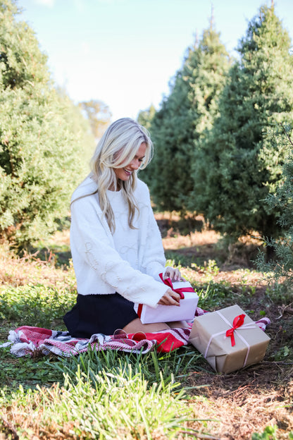 Exquisite Expectation White Pearl Bow Sweater