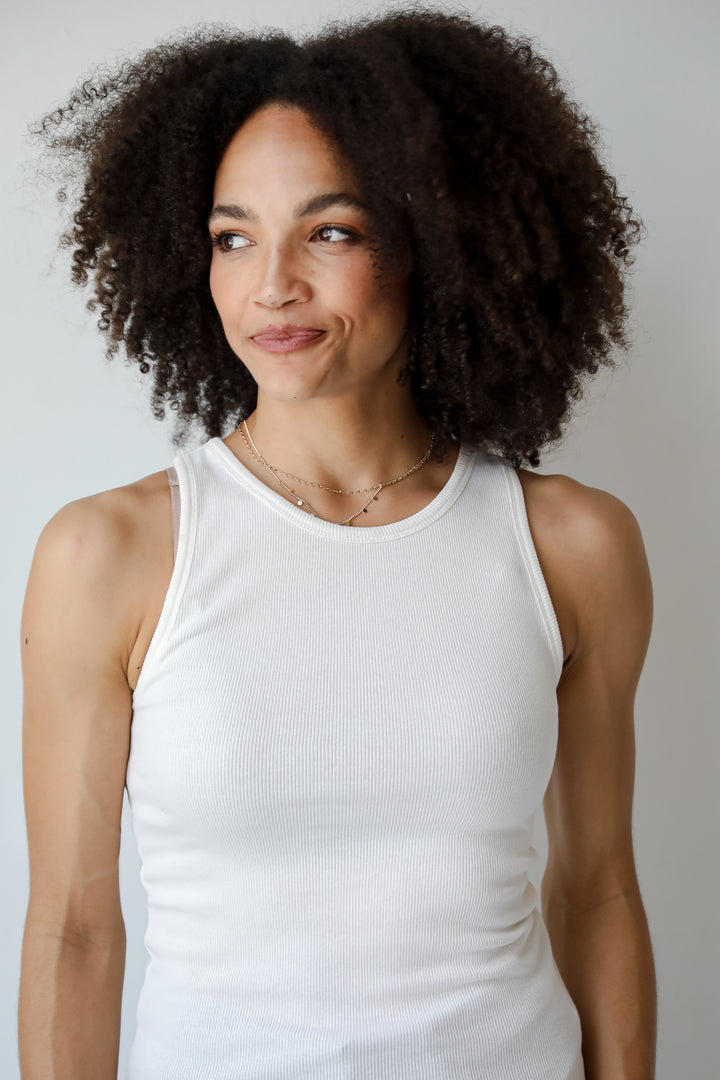 Elaine Everyday White Ribbed Tank